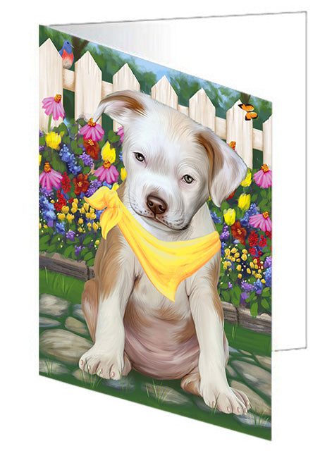 Spring Floral Pit Bull Dog Handmade Artwork Assorted Pets Greeting Cards and Note Cards with Envelopes for All Occasions and Holiday Seasons GCD54635