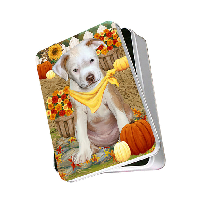 Fall Autumn Greeting Pit Bull Dog with Pumpkins Photo Storage Tin PITN50824