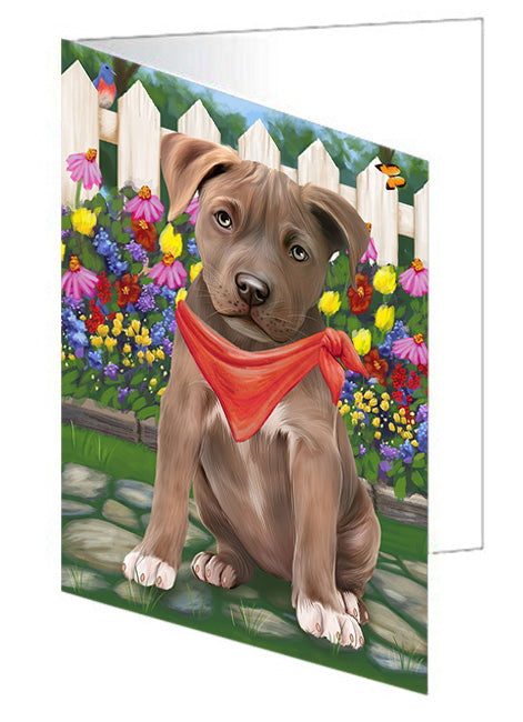 Spring Floral Pit Bull Dog Handmade Artwork Assorted Pets Greeting Cards and Note Cards with Envelopes for All Occasions and Holiday Seasons GCD54638