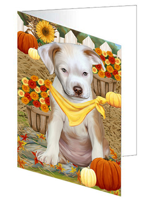 Fall Autumn Greeting Pit Bull Dog with Pumpkins Handmade Artwork Assorted Pets Greeting Cards and Note Cards with Envelopes for All Occasions and Holiday Seasons GCD56501
