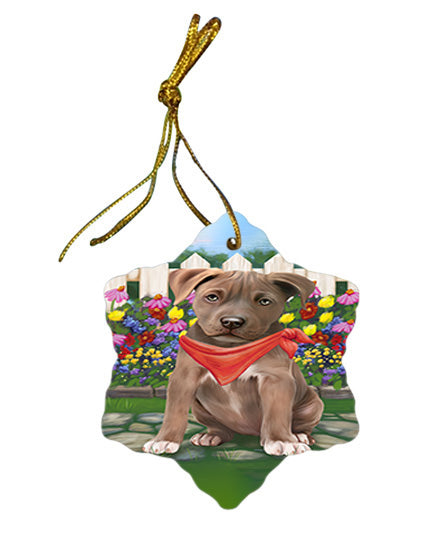 Spring Floral Pit Bull Dog Star Porcelain Ornament SPOR50189