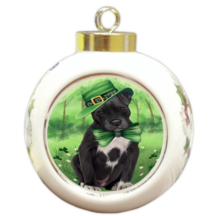 St. Patricks Day Irish Portrait Pit Bull Dog Round Ball Christmas Ornament RBPOR49343