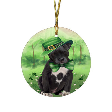 St. Patricks Day Irish Portrait Pit Bull Dog Round Flat Christmas Ornament RFPOR49334