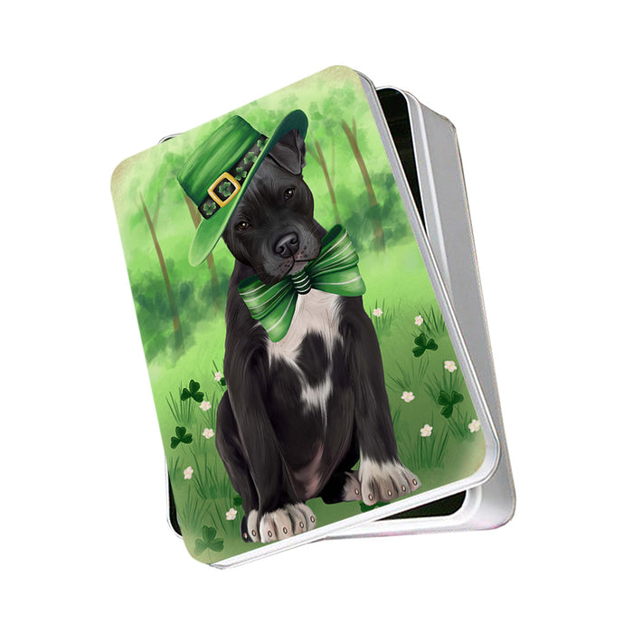St. Patricks Day Irish Portrait Pit Bull Dog Photo Storage Tin PITN49343