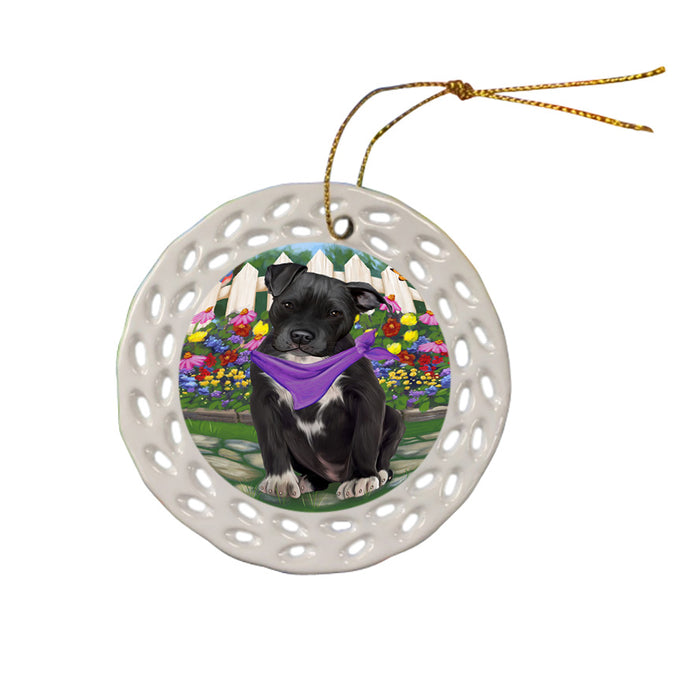 Spring Floral Pit Bull Dog Ceramic Doily Ornament DPOR50198