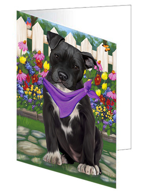 Spring Floral Pit Bull Dog Handmade Artwork Assorted Pets Greeting Cards and Note Cards with Envelopes for All Occasions and Holiday Seasons GCD54641