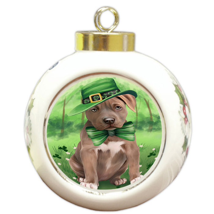 St. Patricks Day Irish Portrait Pit Bull Dog Round Ball Christmas Ornament RBPOR49344