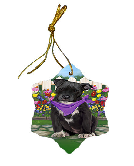 Spring Floral Pit Bull Dog Star Porcelain Ornament SPOR50190