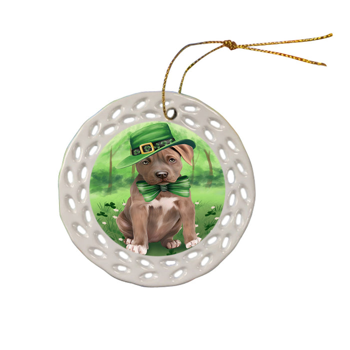 St. Patricks Day Irish Portrait Pit Bull Dog Ceramic Doily Ornament DPOR49344