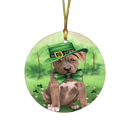St. Patricks Day Irish Portrait Pit Bull Dog Round Flat Christmas Ornament RFPOR49335