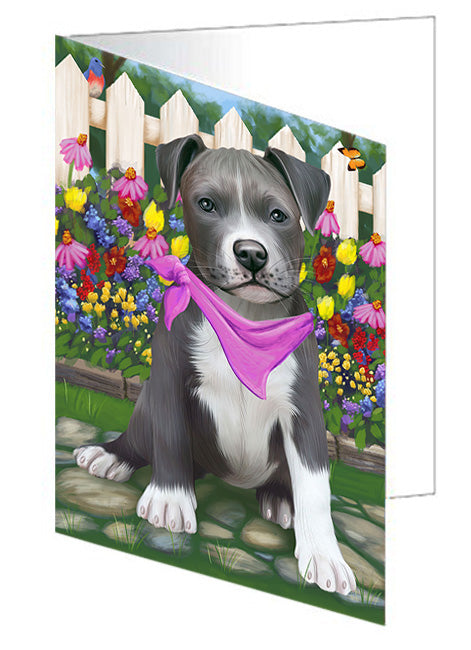 Spring Floral Pit Bull Dog Handmade Artwork Assorted Pets Greeting Cards and Note Cards with Envelopes for All Occasions and Holiday Seasons GCD54644
