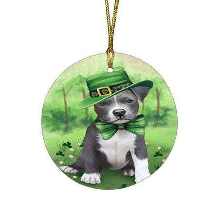 St. Patricks Day Irish Portrait Pit Bull Dog Round Flat Christmas Ornament RFPOR49336
