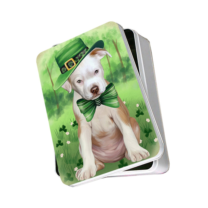 St. Patricks Day Irish Portrait Pit Bull Dog Photo Storage Tin PITN49346