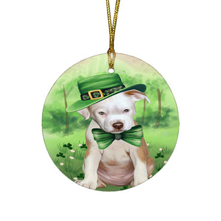 St. Patricks Day Irish Portrait Pit Bull Dog Round Flat Christmas Ornament RFPOR49337