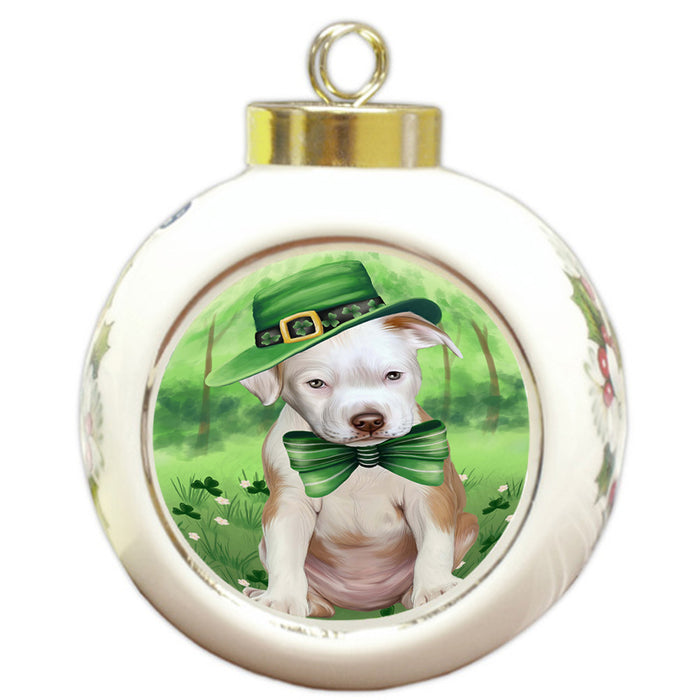 St. Patricks Day Irish Portrait Pit Bull Dog Round Ball Christmas Ornament RBPOR49346