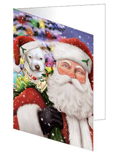 Santa Carrying Pit Bull Dog and Christmas Presents Handmade Artwork Assorted Pets Greeting Cards and Note Cards with Envelopes for All Occasions and Holiday Seasons GCD66032