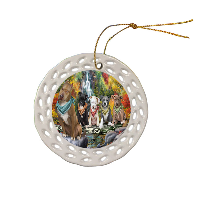Scenic Waterfall Pit Bulls Dog Ceramic Doily Ornament DPOR51920