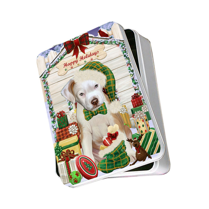 Happy Holidays Christmas Pit Bull Dog House With Presents Photo Storage Tin PITN52168
