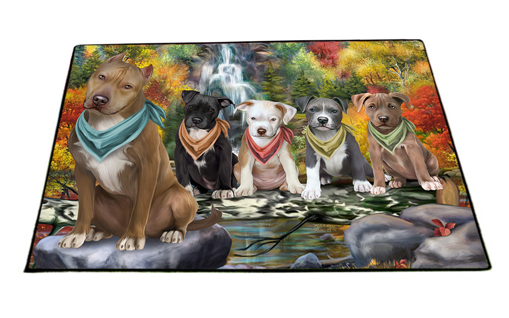 Scenic Waterfall Pit Bulls Dog Floormat FLMS51381