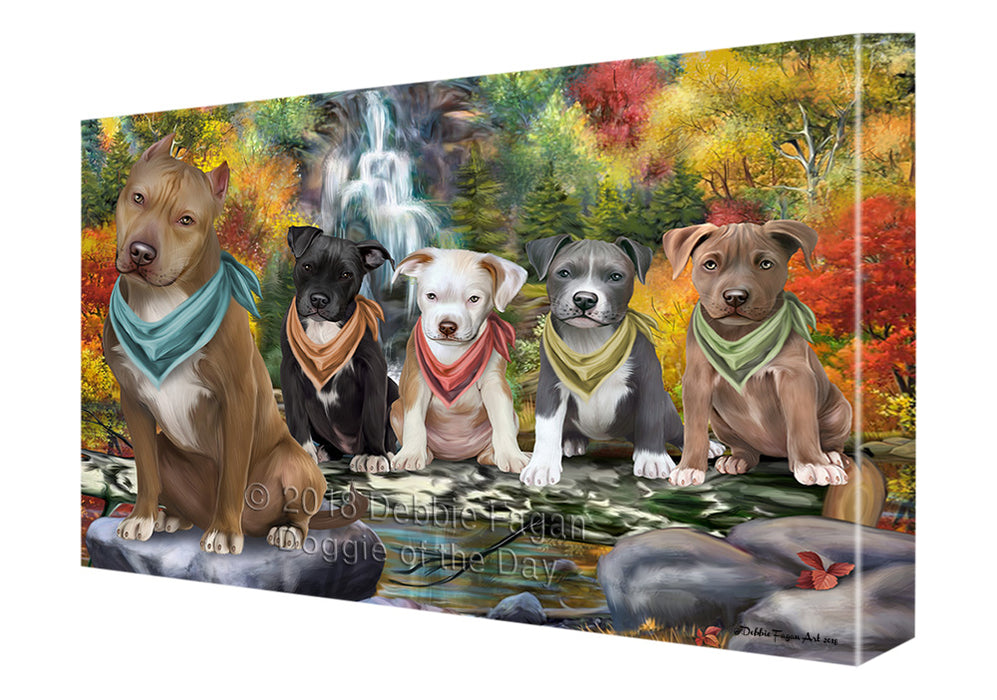 Scenic Waterfall Pit Bulls Dog Canvas Print Wall Art Décor CVS84545