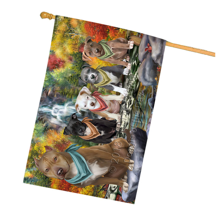 Scenic Waterfall Pit Bulls Dog House Flag FLG52053