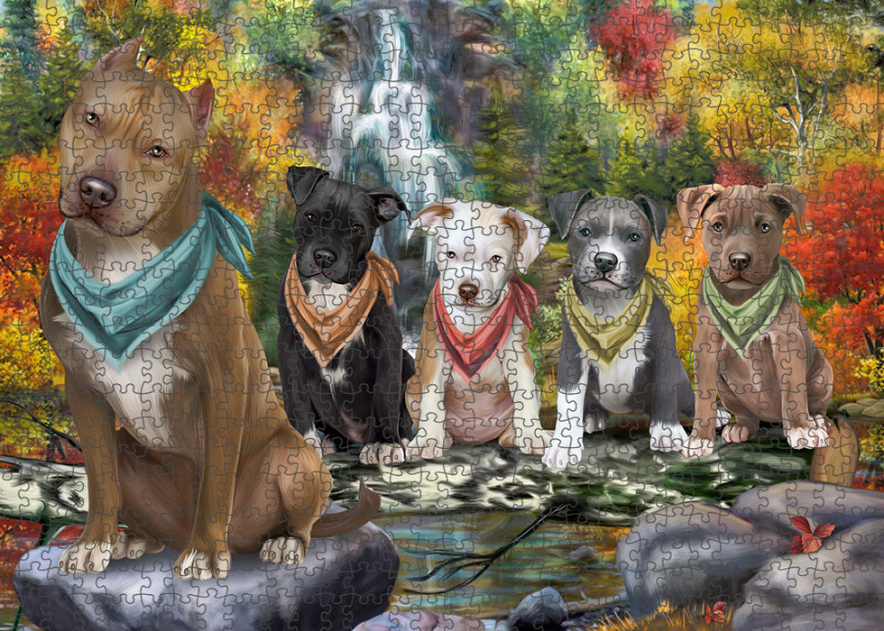 Scenic Waterfall Pit Bulls Dog Puzzle with Photo Tin PUZL59847