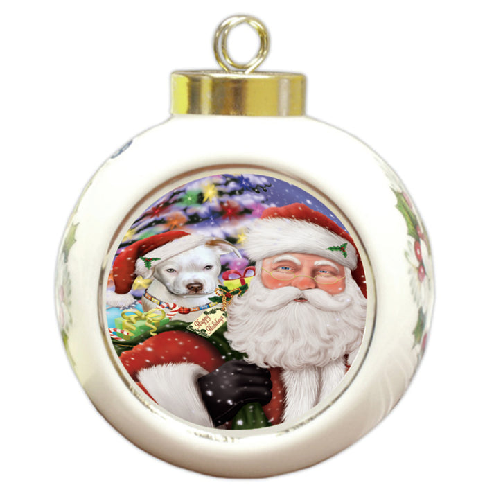 Santa Carrying Pit Bull Dog and Christmas Presents Round Ball Christmas Ornament RBPOR54001