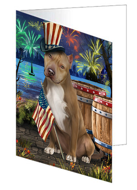 4th of July Independence Day Fireworks Pit bull Dog at the Lake Handmade Artwork Assorted Pets Greeting Cards and Note Cards with Envelopes for All Occasions and Holiday Seasons GCD57623
