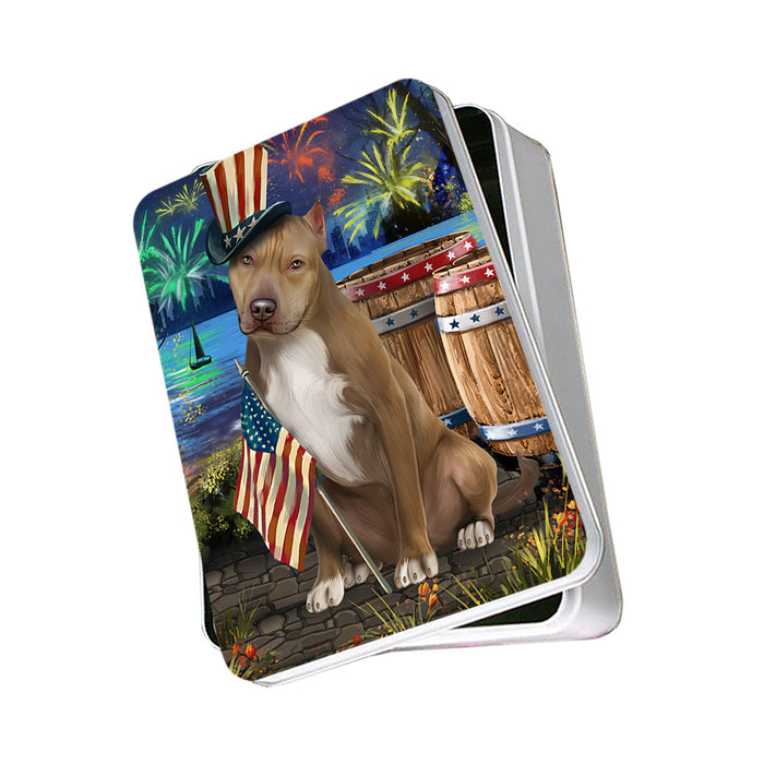4th of July Independence Day Fireworks Pit bull Dog at the Lake Photo Storage Tin PITN51198