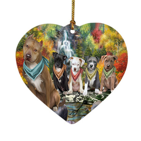 Scenic Waterfall Pit Bulls Dog Heart Christmas Ornament HPOR51920