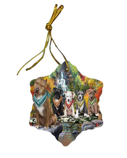 Scenic Waterfall Pit Bulls Dog Star Porcelain Ornament SPOR51911