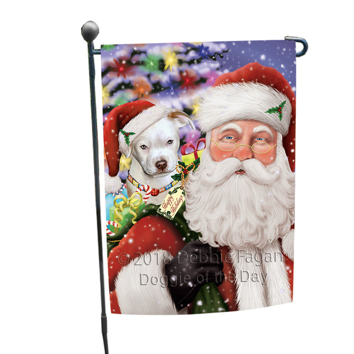 Santa Carrying Pit Bull Dog and Christmas Presents Garden Flag GFLG54063