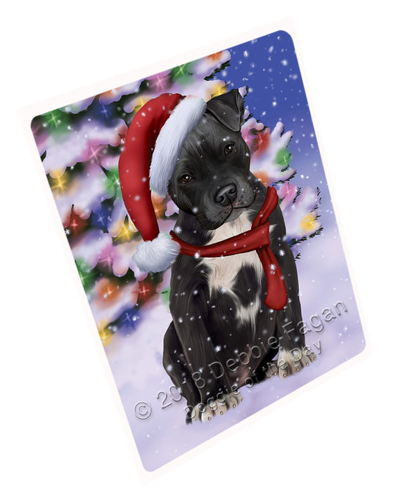 Winterland Wonderland Pit bull Dog In Christmas Holiday Scenic Background  Large Refrigerator / Dishwasher Magnet RMAG81306