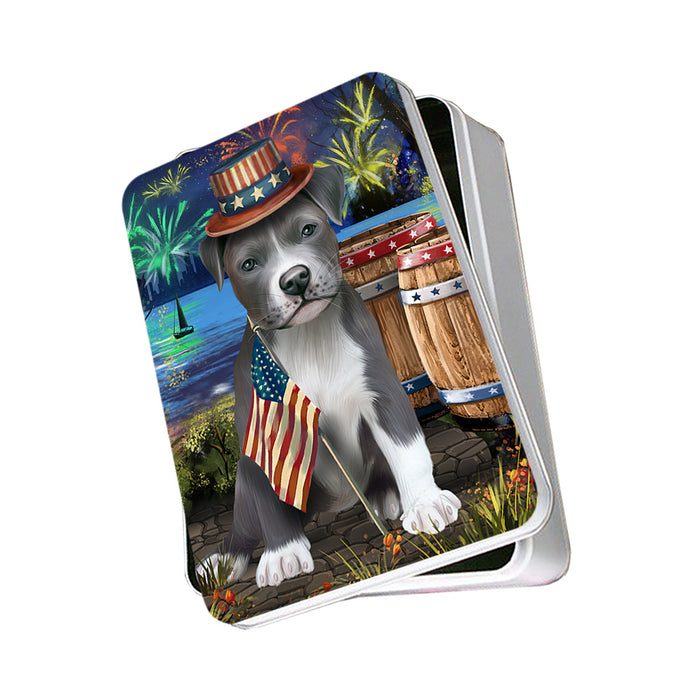 4th of July Independence Day Fireworks Pit bull Dog at the Lake Photo Storage Tin PITN51199