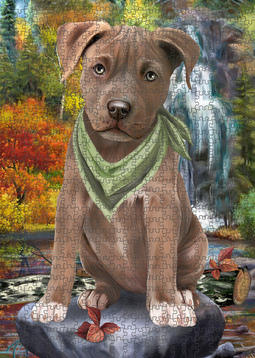 Scenic Waterfall Pit Bull Dog Puzzle with Photo Tin PUZL59850