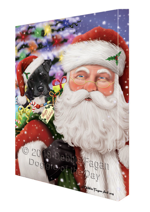 Santa Carrying Pit Bull Dog and Christmas Presents Canvas Print Wall Art Décor CVS103868
