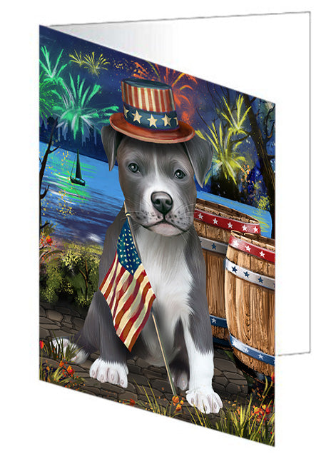 4th of July Independence Day Fireworks Pit bull Dog at the Lake Handmade Artwork Assorted Pets Greeting Cards and Note Cards with Envelopes for All Occasions and Holiday Seasons GCD57626