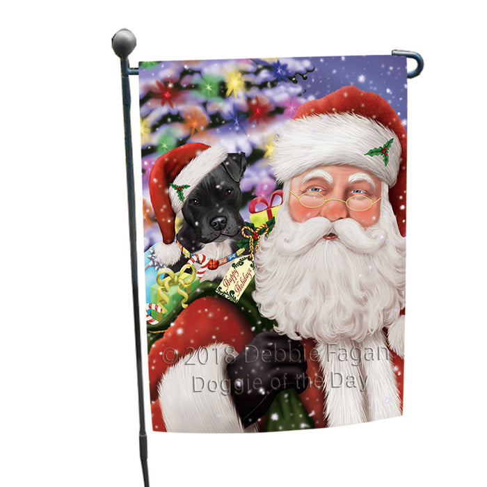 Santa Carrying Pit Bull Dog and Christmas Presents Garden Flag GFLG54064