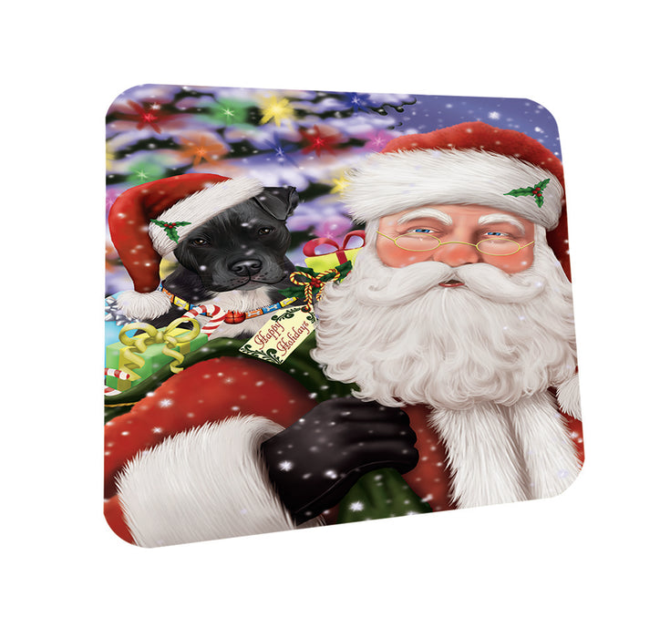 Santa Carrying Pit Bull Dog and Christmas Presents Coasters Set of 4 CST53960