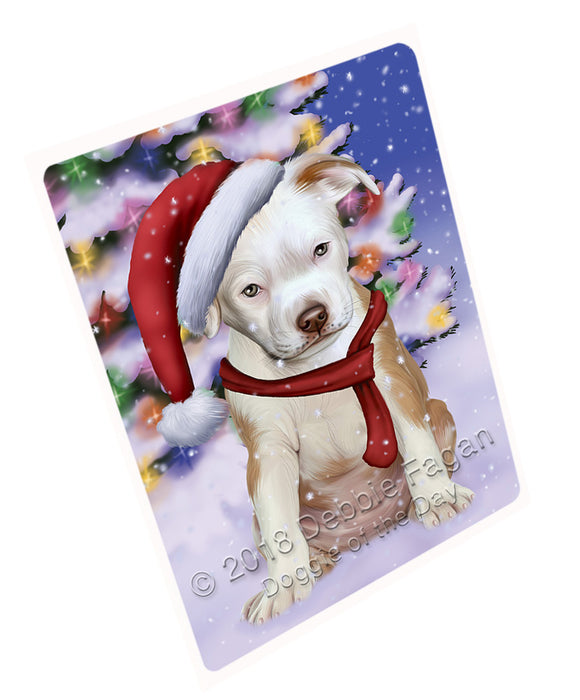 Winterland Wonderland Pit bull Dog In Christmas Holiday Scenic Background  Large Refrigerator / Dishwasher Magnet RMAG81312