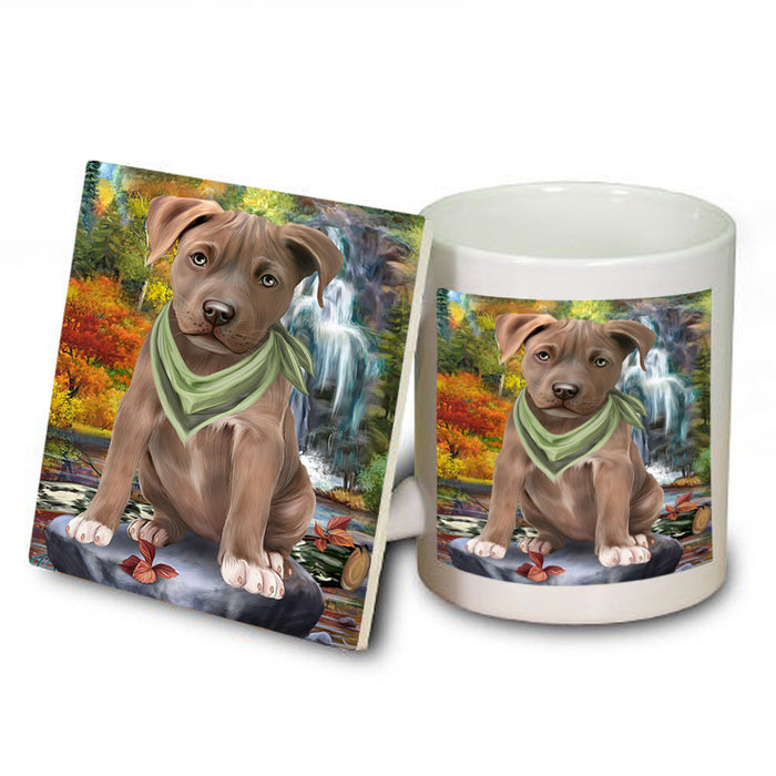 Scenic Waterfall Pit Bull Dog Mug and Coaster Set MUC51913