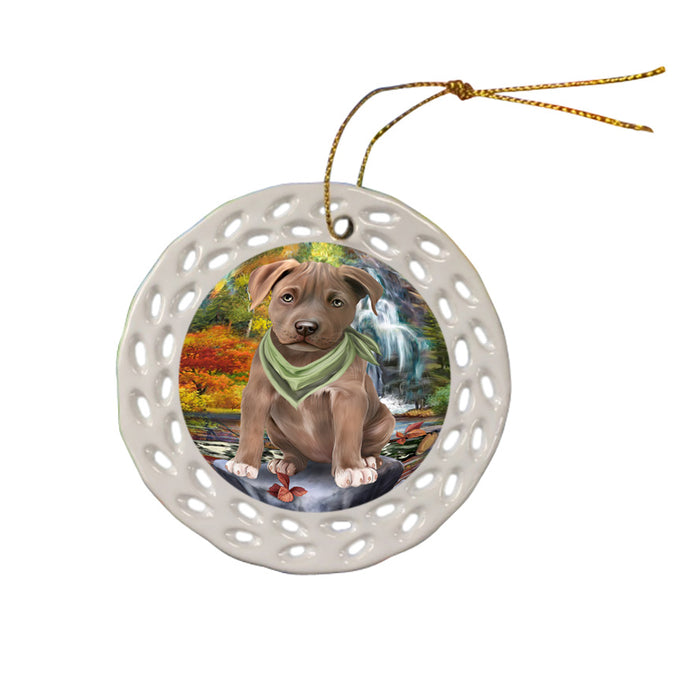 Scenic Waterfall Pit Bull Dog Ceramic Doily Ornament DPOR51921