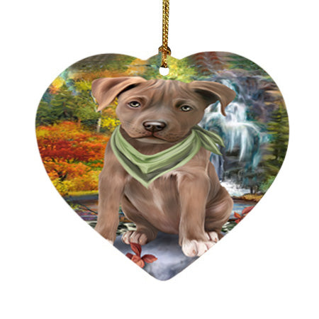 Scenic Waterfall Pit Bull Dog Heart Christmas Ornament HPOR51921