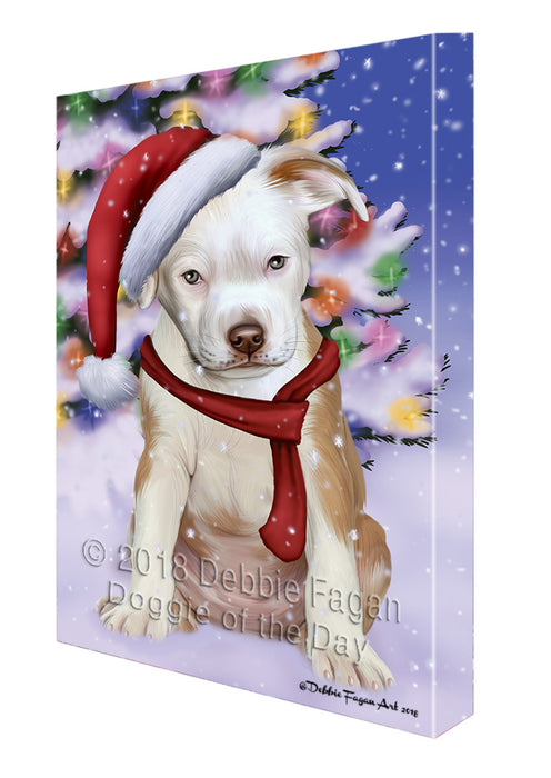 Winterland Wonderland Pit bull Dog In Christmas Holiday Scenic Background  Canvas Print Wall Art Décor CVS98495