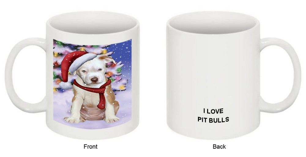 Winterland Wonderland Pit bull Dog In Christmas Holiday Scenic Background  Coffee Mug MUG48803