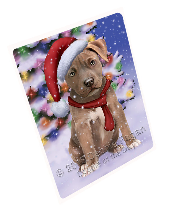 Winterland Wonderland Pit bull Dog In Christmas Holiday Scenic Background  Large Refrigerator / Dishwasher Magnet RMAG81318