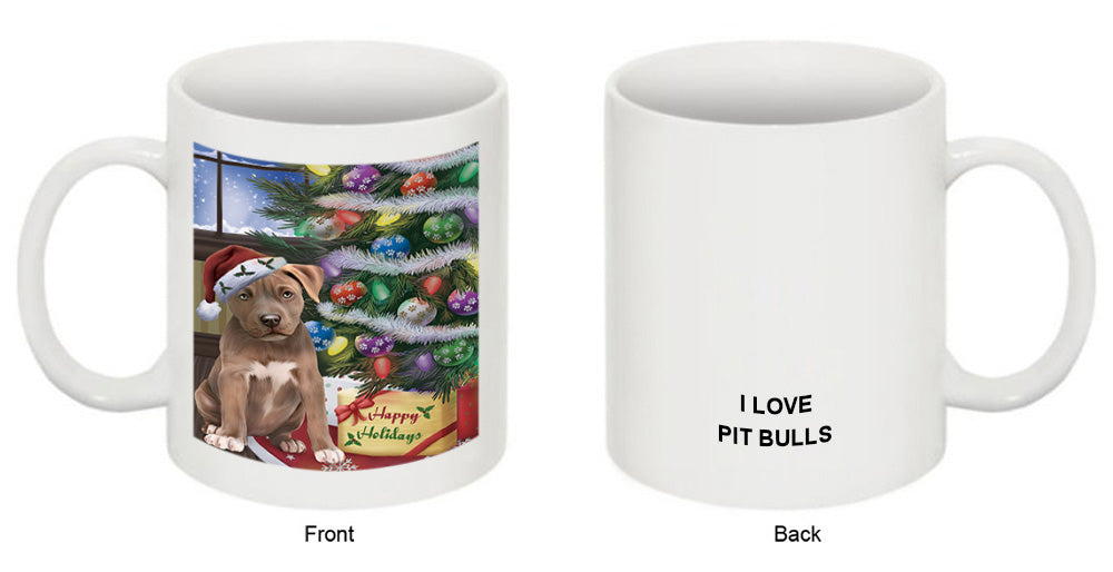 Christmas Happy Holidays Pit Bull Dog with Tree and Presents Coffee Mug MUG49241