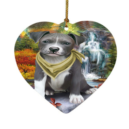 Scenic Waterfall Pit Bull Dog Heart Christmas Ornament HPOR51922
