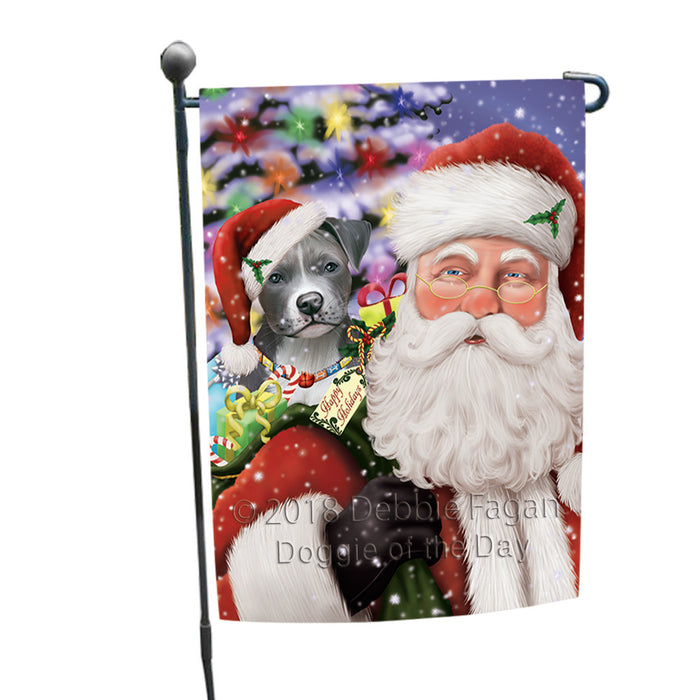 Santa Carrying Pit Bull Dog and Christmas Presents Garden Flag GFLG54065