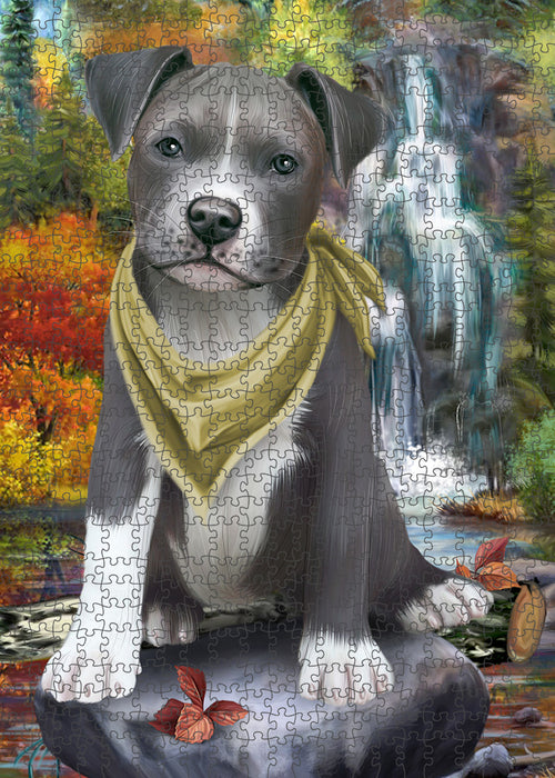 Scenic Waterfall Pit Bull Dog Puzzle with Photo Tin PUZL59853